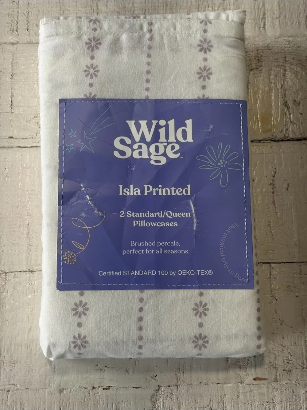Wild Sage Isla Printed Pillowcases NEW set of 2 Standard/Queen Brushed Percale